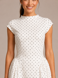 Robe Longue à Pois en Maille Col Rond, Preencess