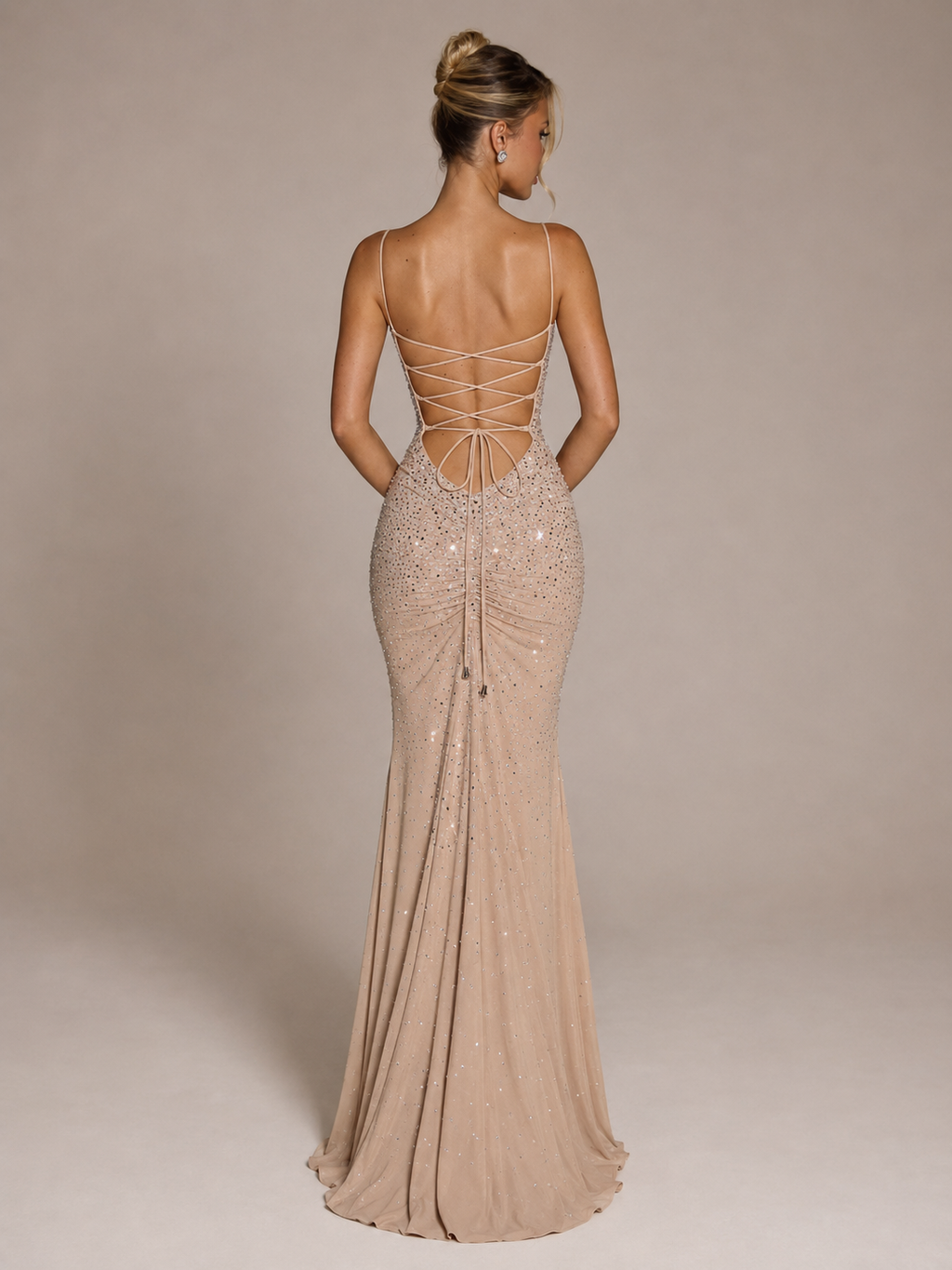 Robe Longue de Soirée Sirène Dos Nu Col Licou à Strass, Preencess
