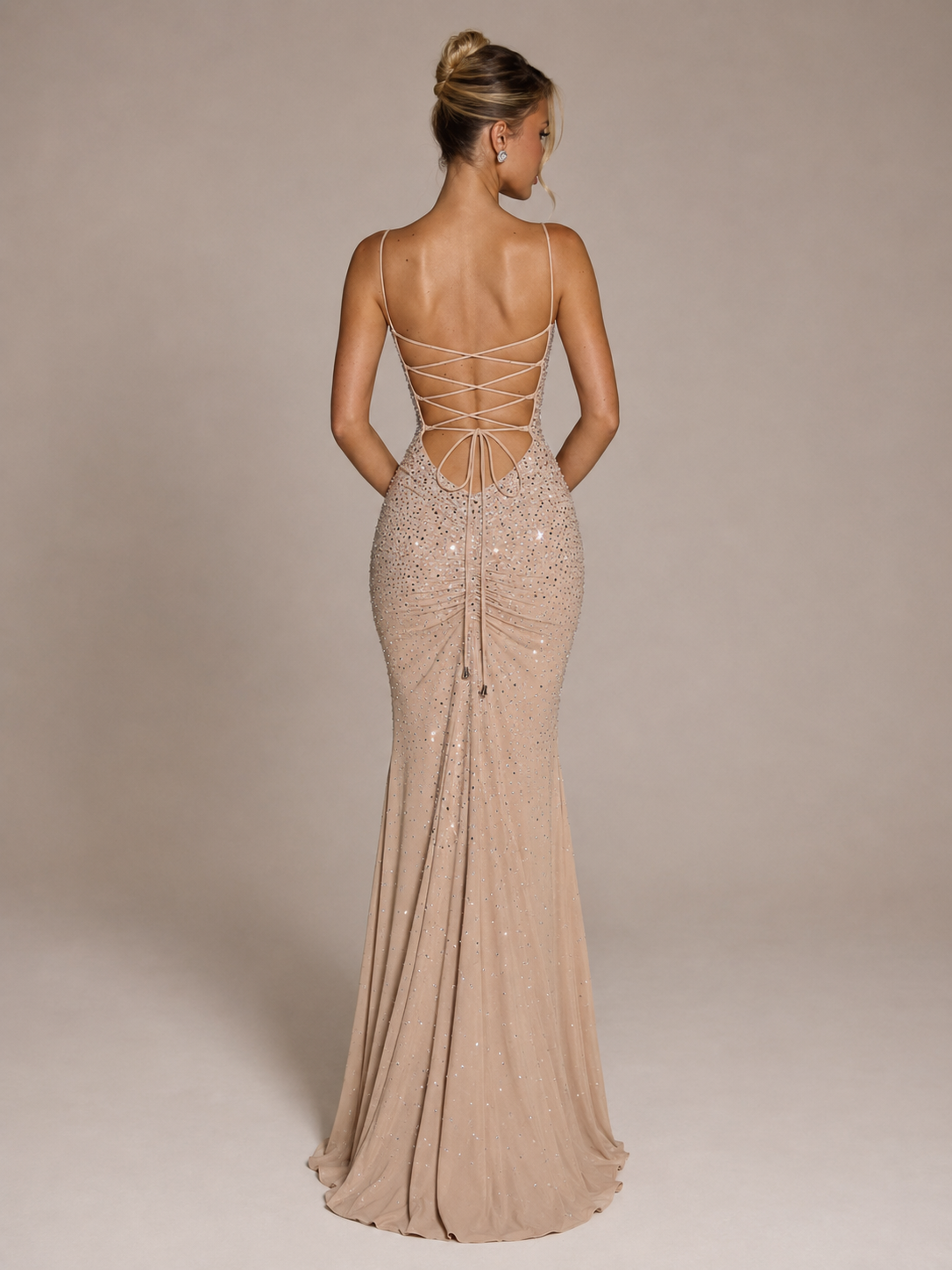 Robe Longue de Soirée Sirène Dos Nu Col Licou à Strass, Preencess
