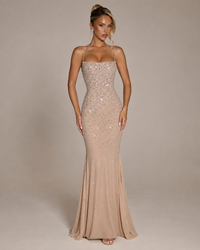 Robe Longue de Soirée Sirène Dos Nu Col Licou à Strass, Preencess