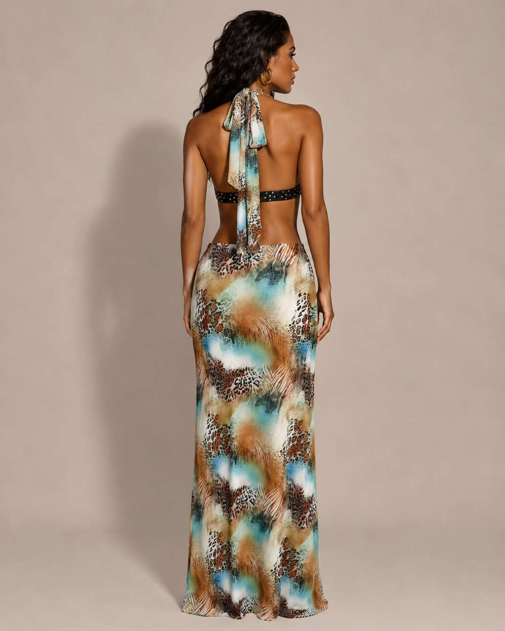 Robe deux pièces léopard à strass col licou, Preencess