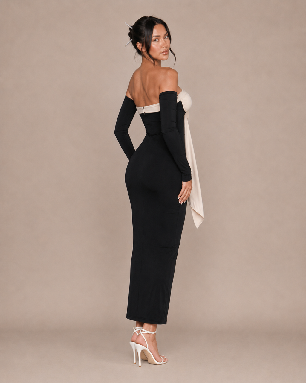 Robe Longue Moulante Une Épaule à Nœud, Preencess
