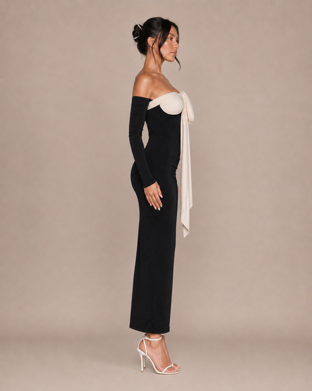 Robe Longue Moulante Une Épaule à Nœud, Preencess