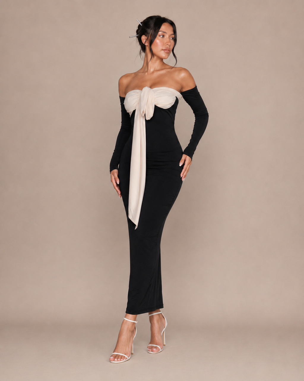 Robe Longue Moulante Une Épaule à Nœud, Preencess