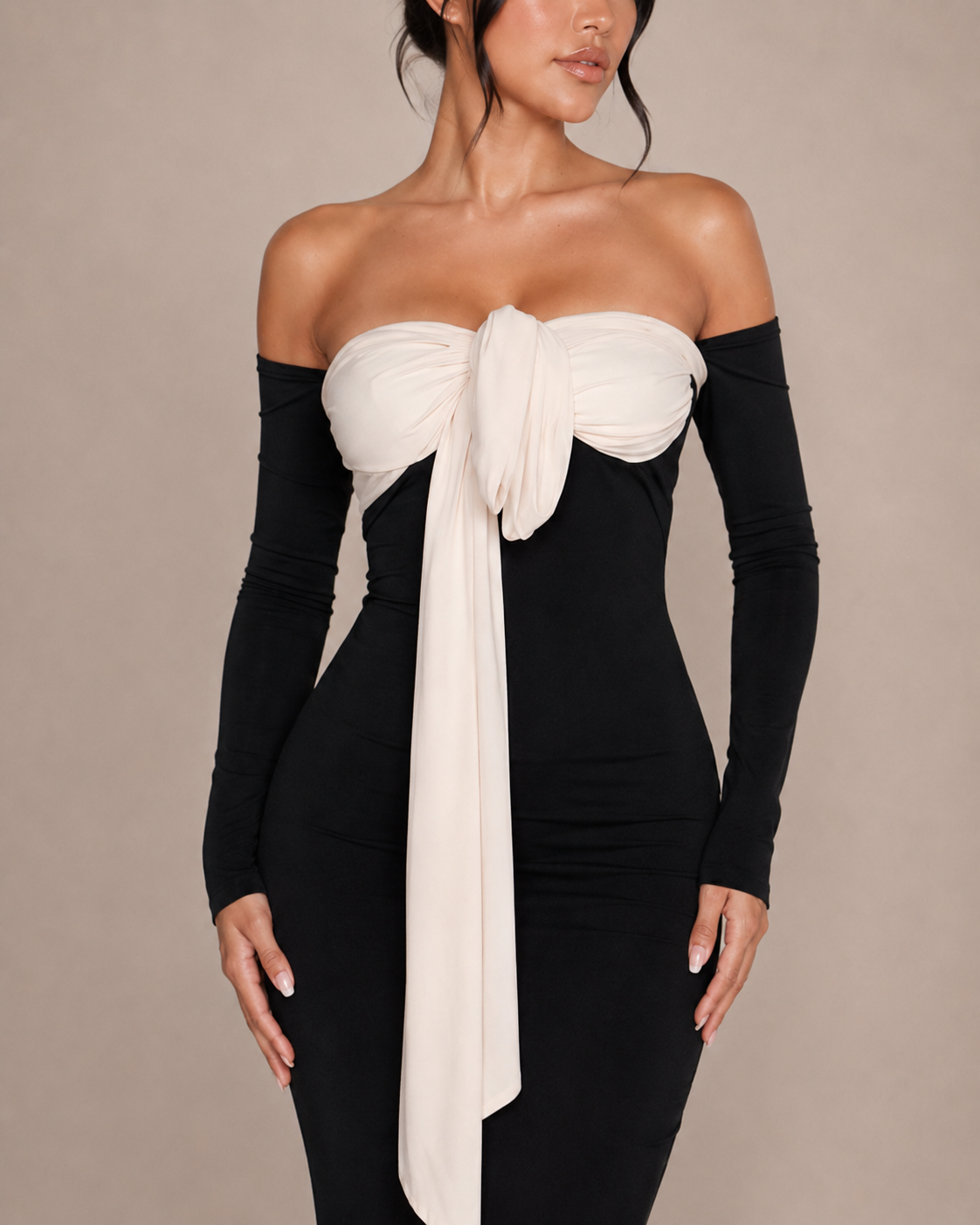 Robe Longue Moulante Une Épaule à Nœud, Preencess