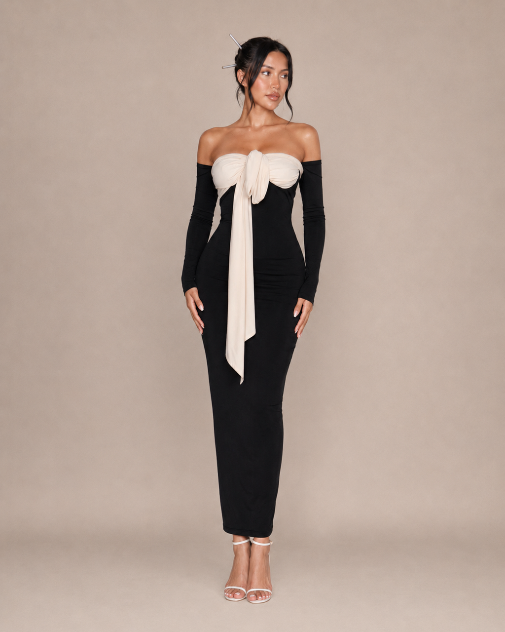 Robe Longue Moulante Une Épaule à Nœud, Preencess