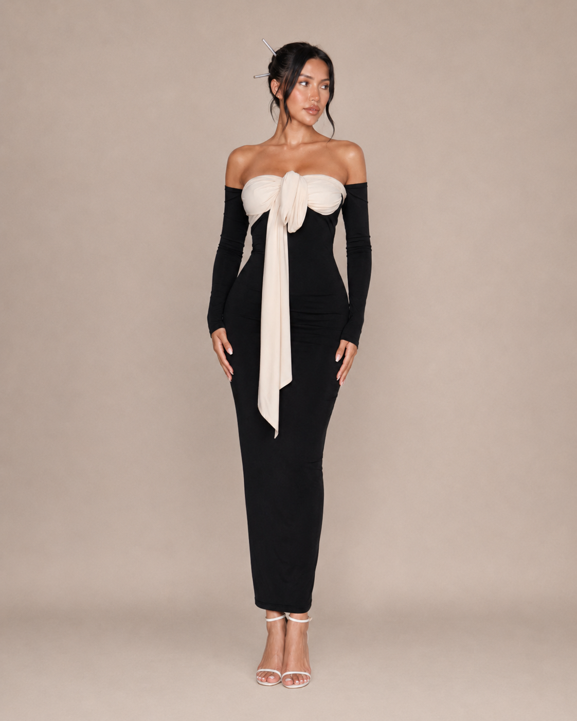 Robe Longue Moulante Une Épaule à Nœud, Preencess