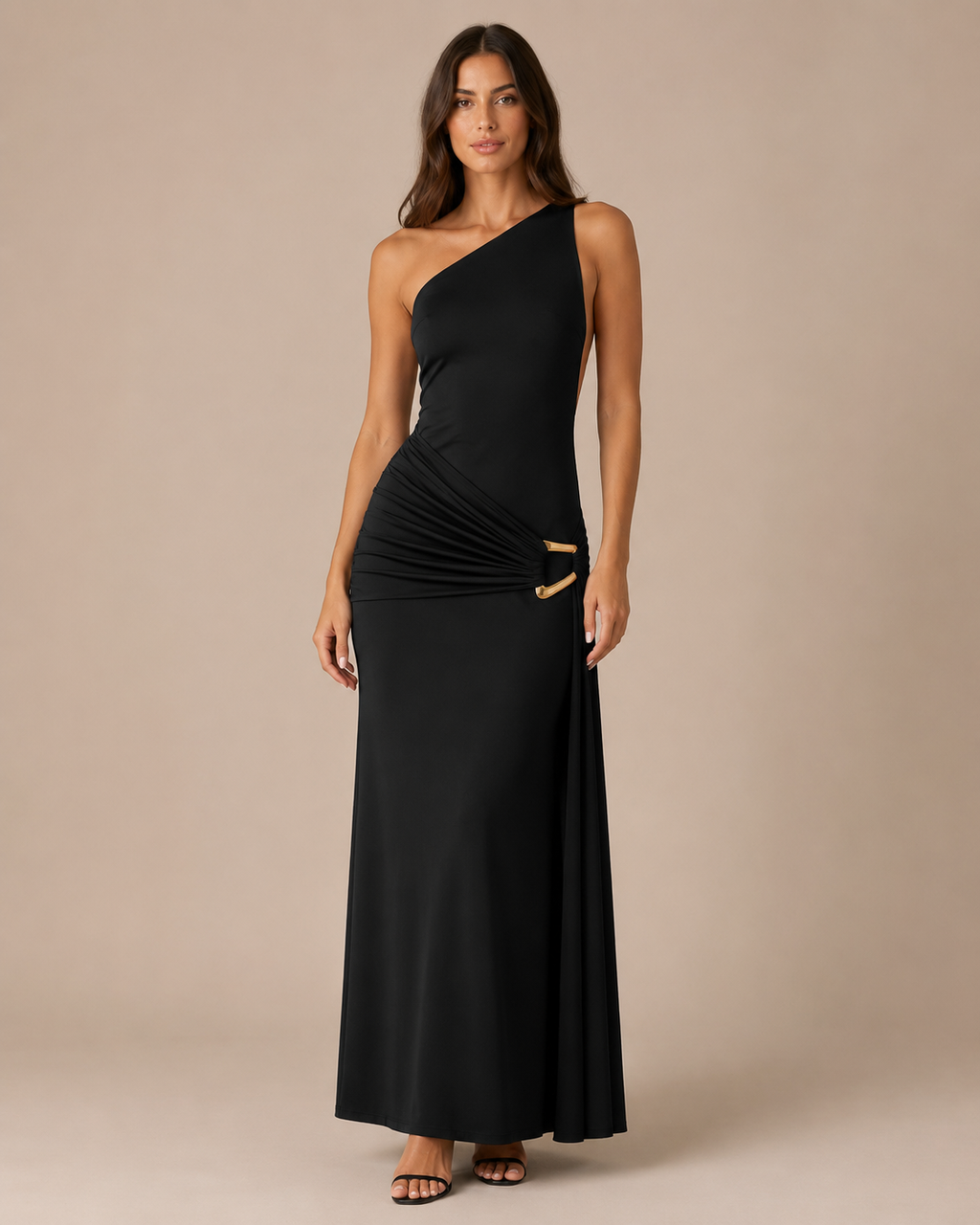 Robe Longue Moulante Une Épaule à Détail Métallique, Preencess