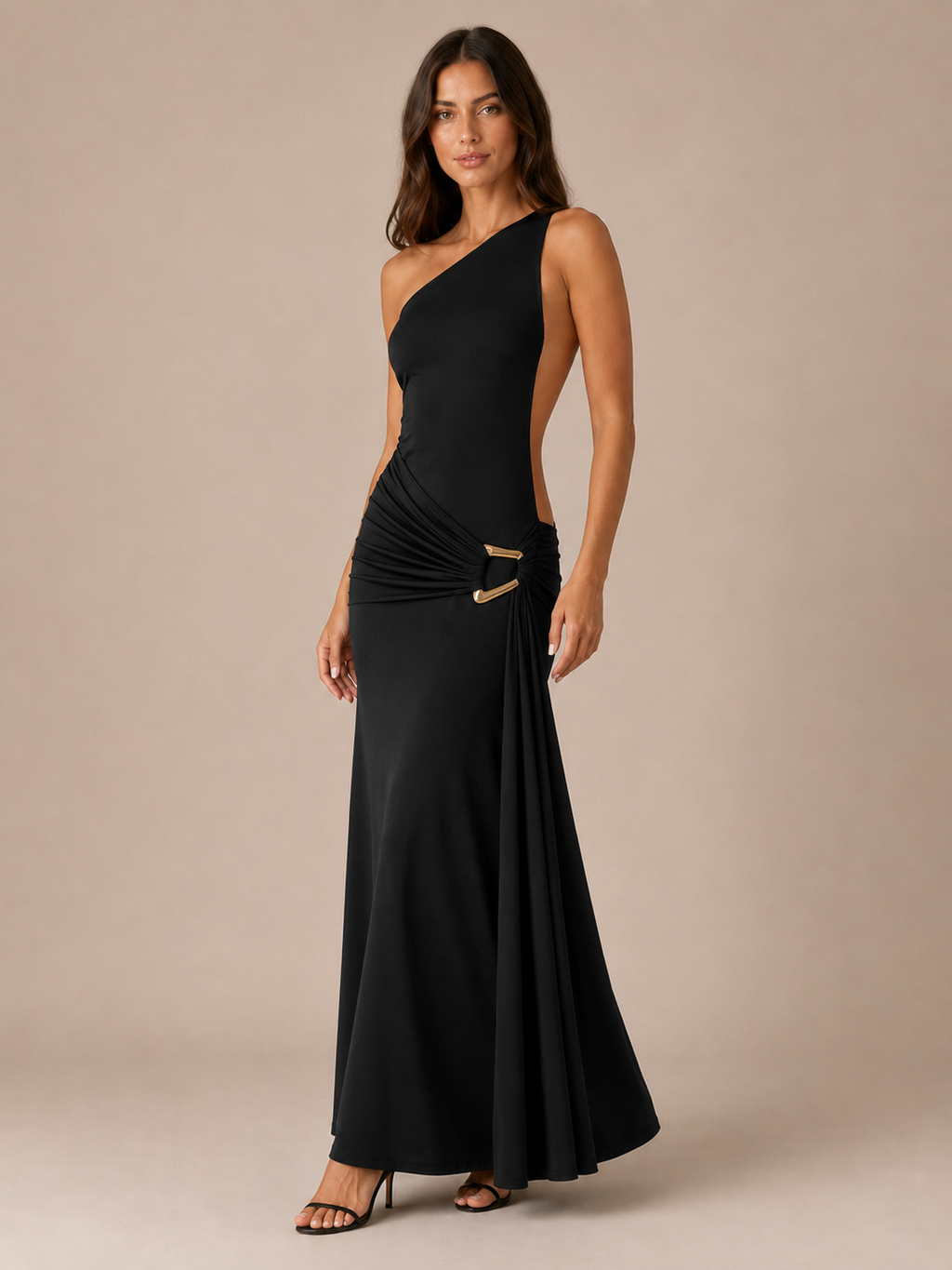 Robe Longue Moulante Une Épaule à Détail Métallique, Preencess