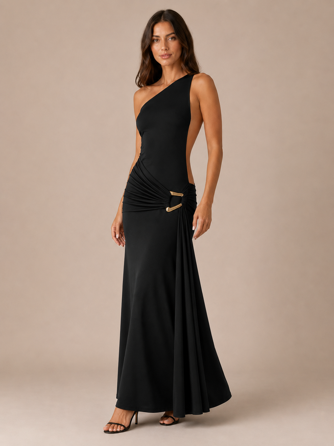 Robe Longue Moulante Une Épaule à Détail Métallique, Preencess