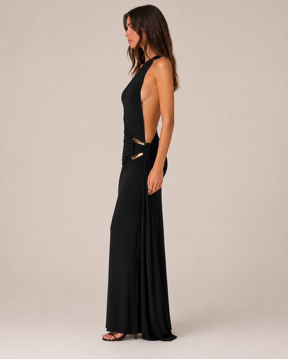 Robe Longue Moulante Une Épaule à Détail Métallique, Preencess