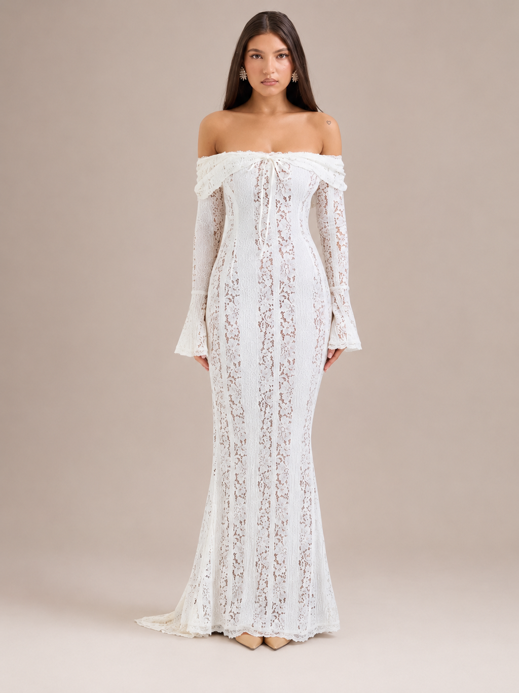 Robe Longue Une Épaule à Manches Évasées, Preencess