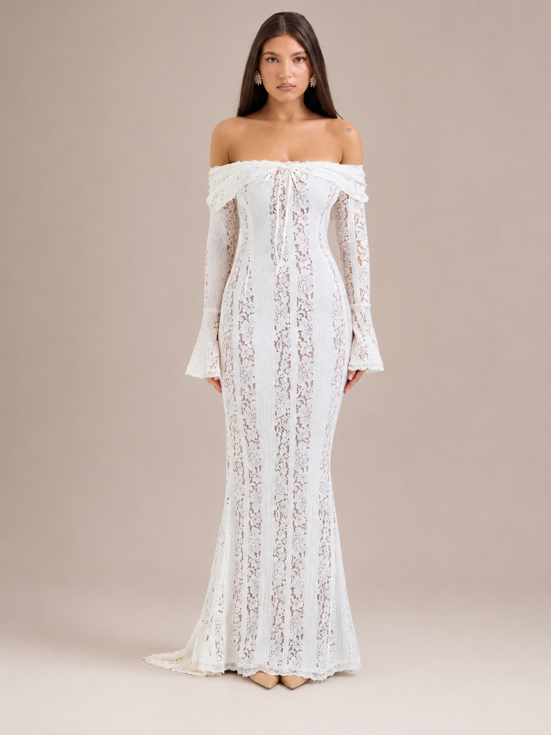 Robe Longue Une Épaule à Manches Évasées, Preencess