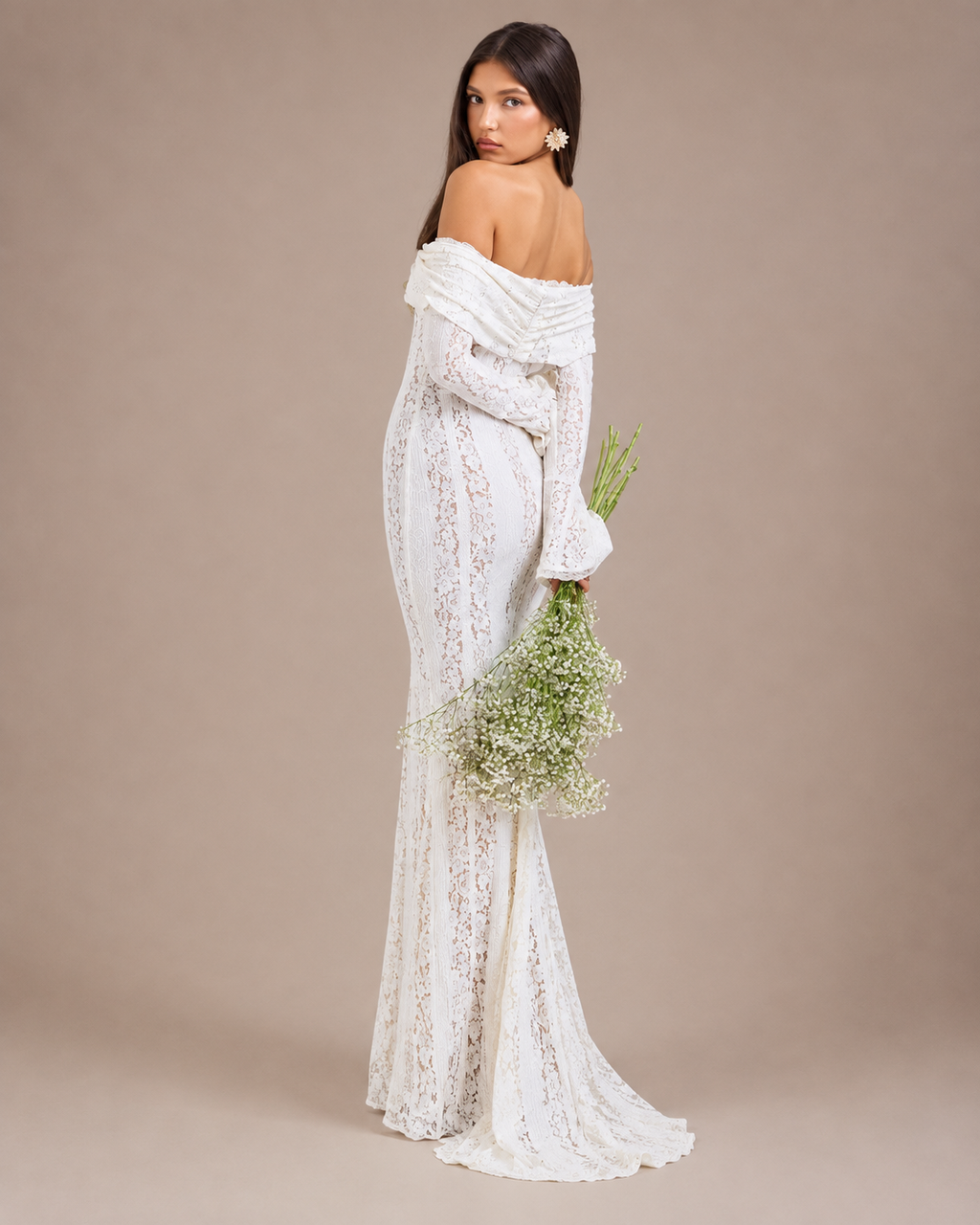 Robe Longue Une Épaule à Manches Évasées, Preencess