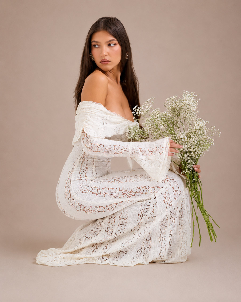 Robe Longue Une Épaule à Manches Évasées, Preencess