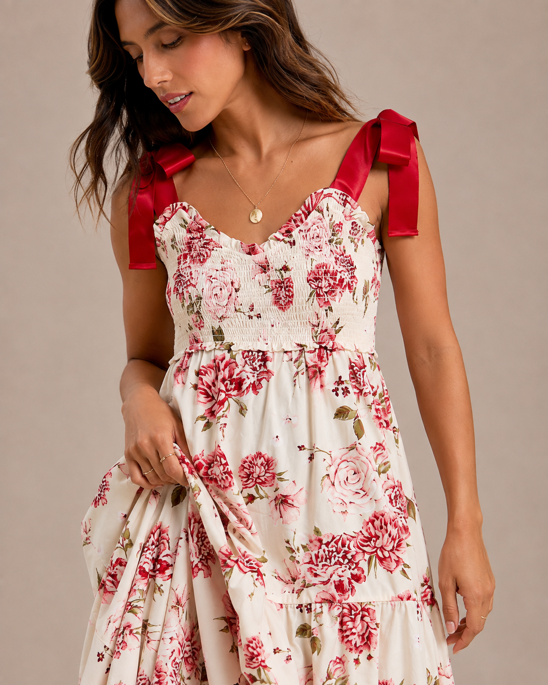 Robe Midi Fleurie à Volants Étagés Sans Manches, Preencess