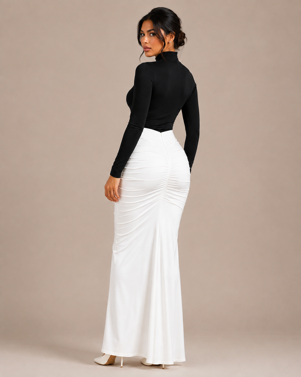 Robe Longue Bicolore à Plissés Col Rond, Preencess