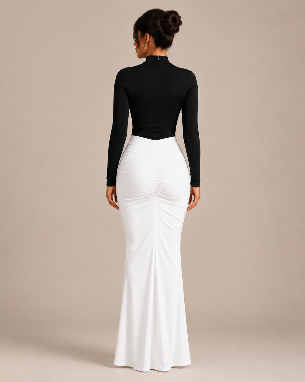Robe Longue Bicolore à Plissés Col Rond, Preencess