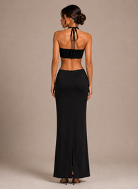 Robe Longue Moulante Dos Nu Col Licou à Fente, Preencess