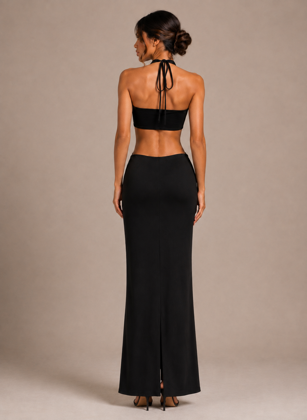 Robe Longue Moulante Dos Nu Col Licou à Fente, Preencess
