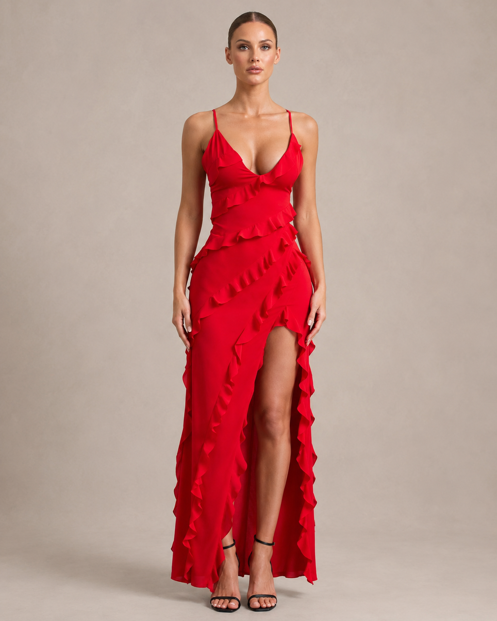 Robe Longue Dos Nu Col V Fines Bretelles, Preencess