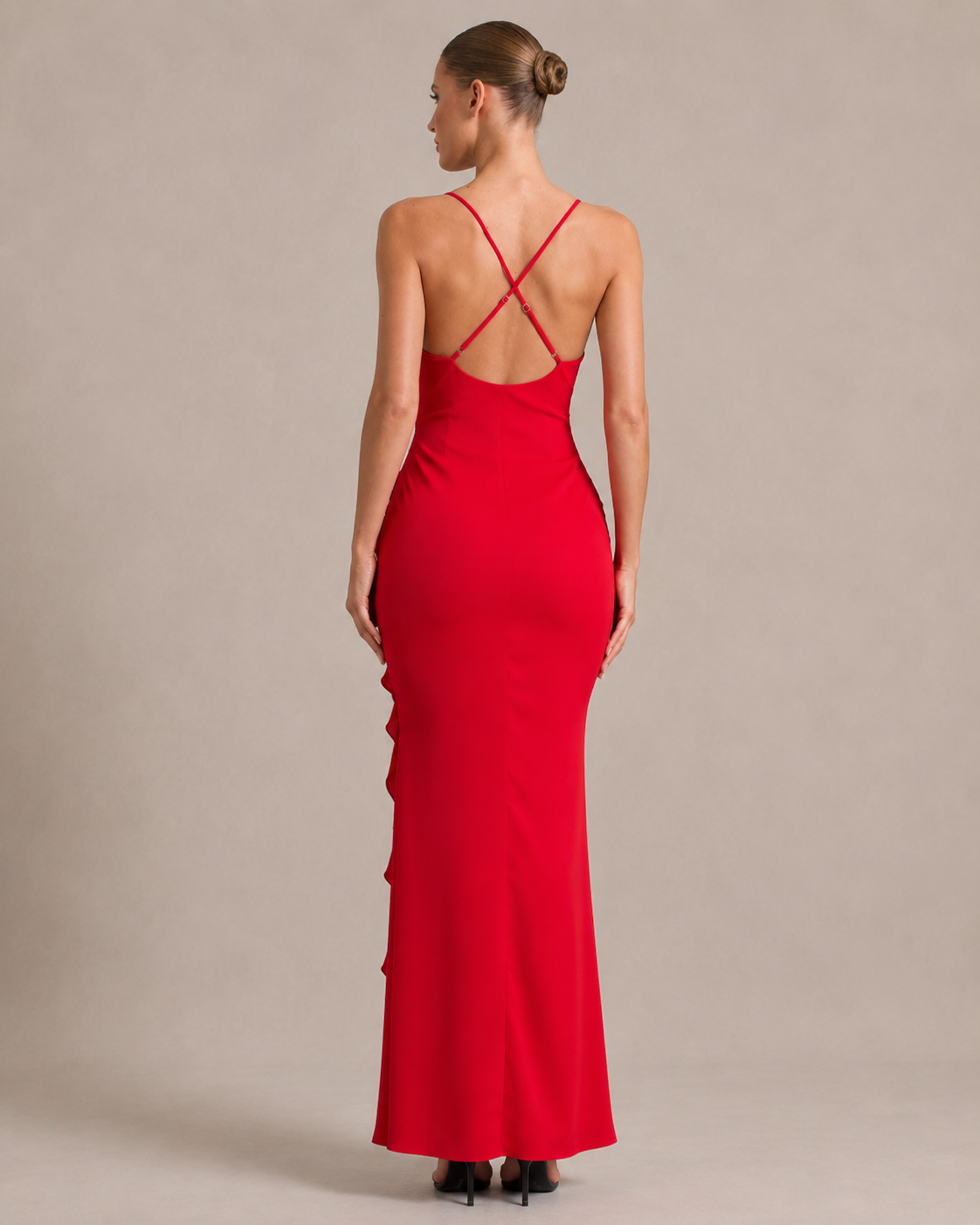 Robe Longue Dos Nu Col V Fines Bretelles, Preencess