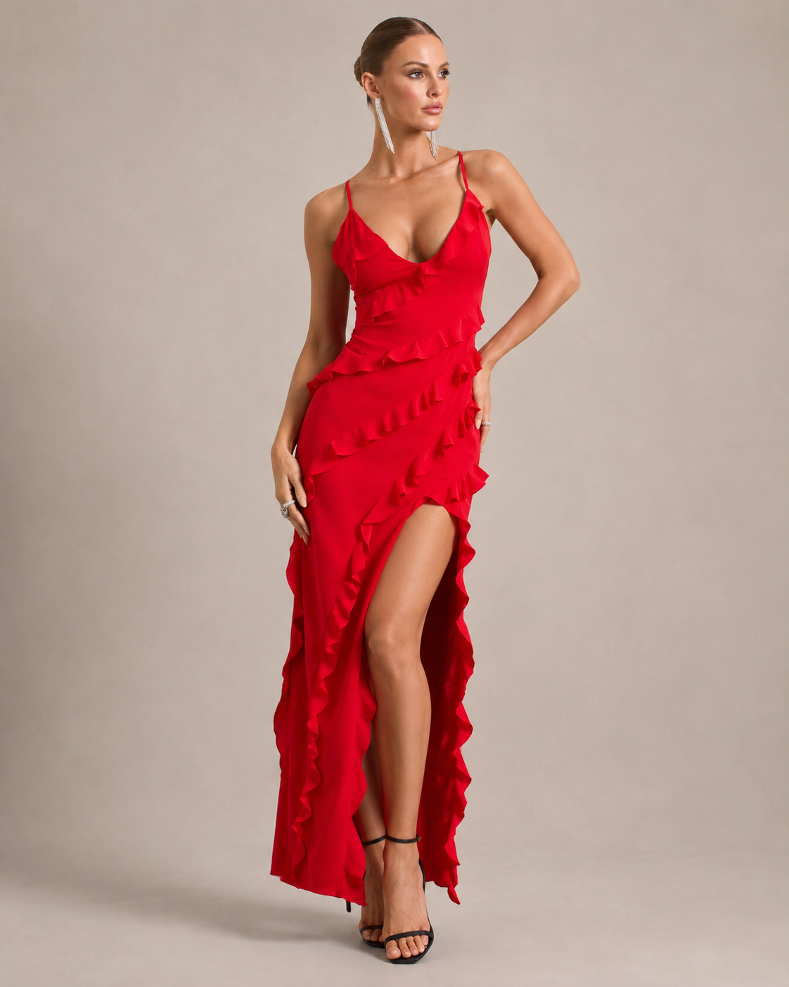 Robe Longue Dos Nu Col V Fines Bretelles, Preencess