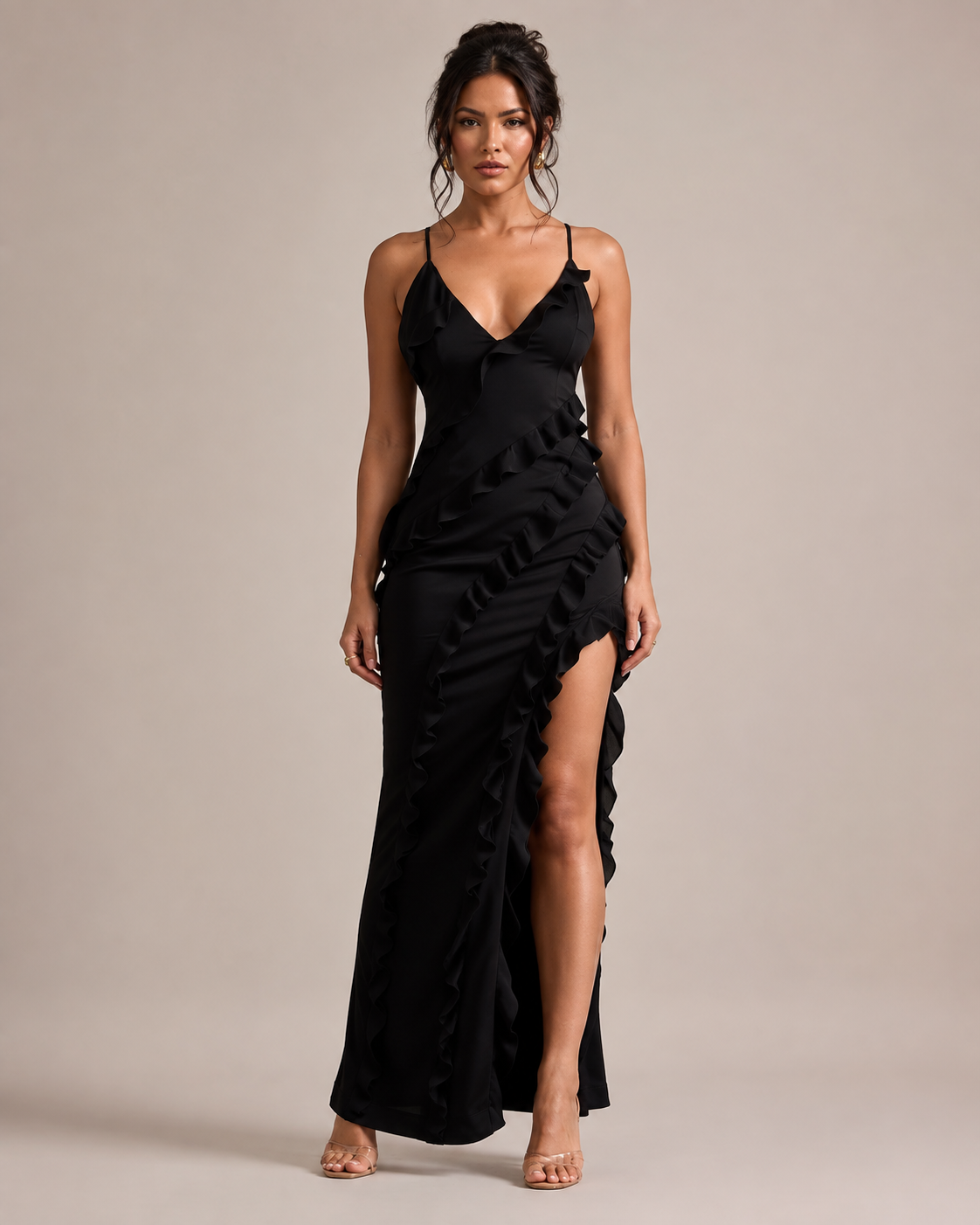 Robe Longue Dos Nu Col V Fines Bretelles, Preencess