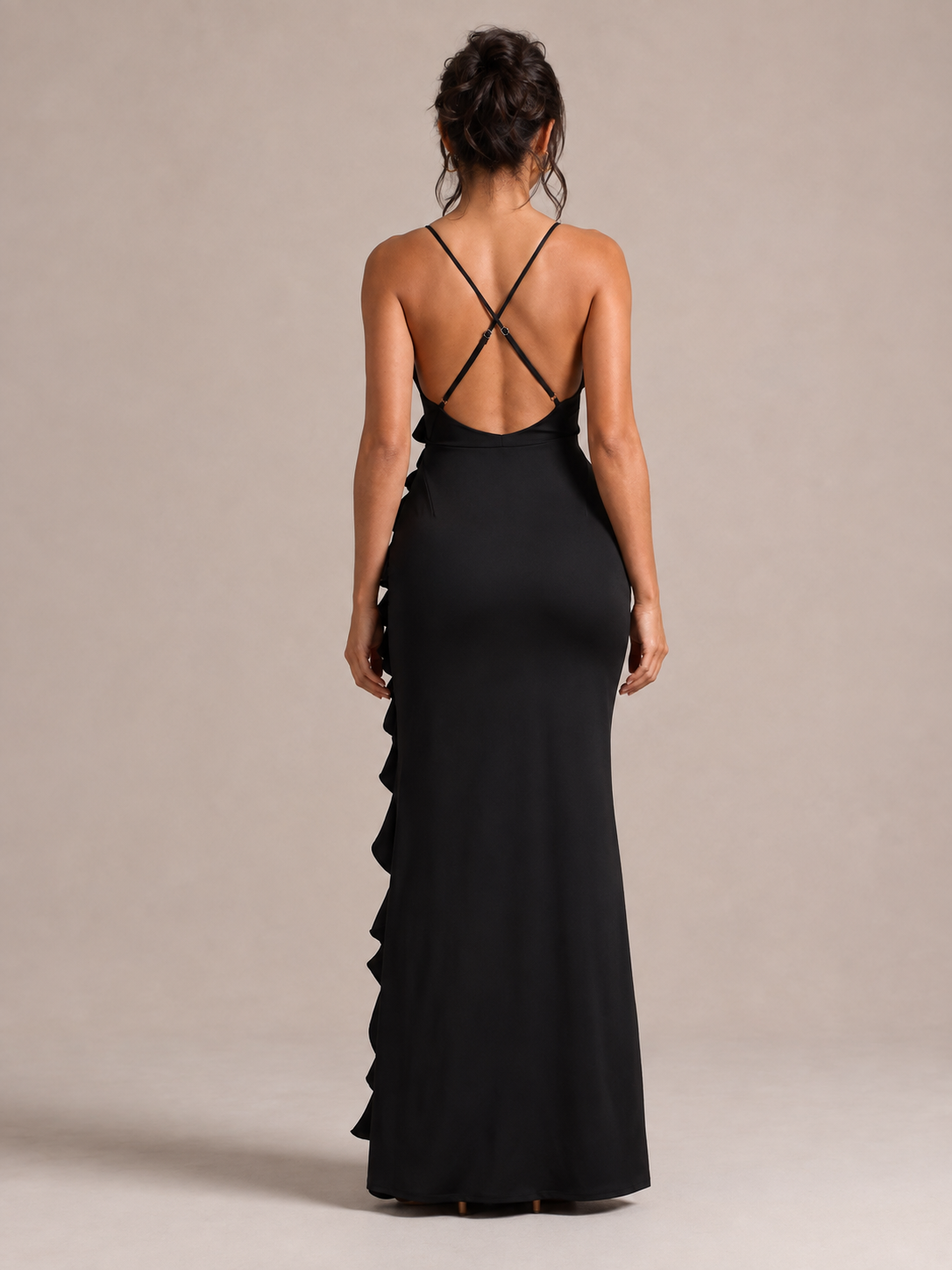 Robe Longue Dos Nu Col V Fines Bretelles, Preencess