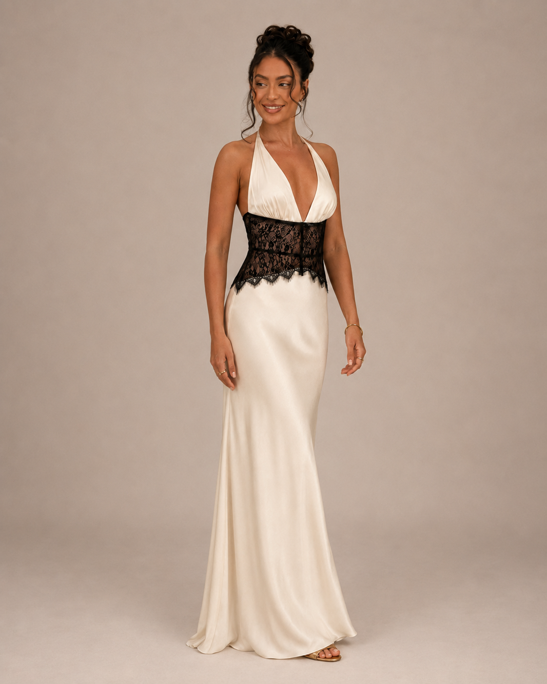 Robe Longue Dos Nu Col Licou Décolleté V, Preencess