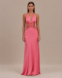 Robe Longue Dos Nu Col Licou Décolleté V, Preencess
