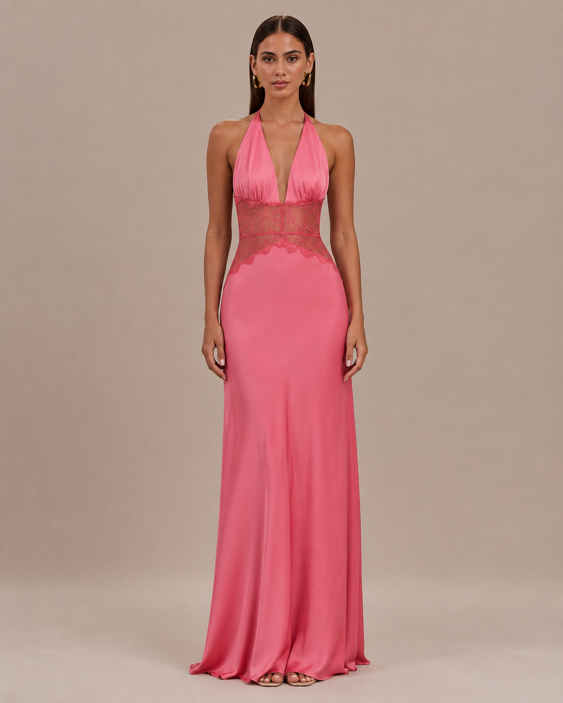 Robe Longue Dos Nu Col Licou Décolleté V, Preencess