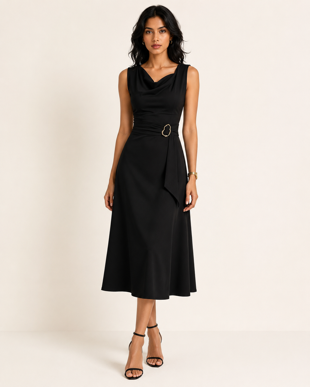 Robe Midi Patineuse Asymétrique à Taille Nouée, Preencess
