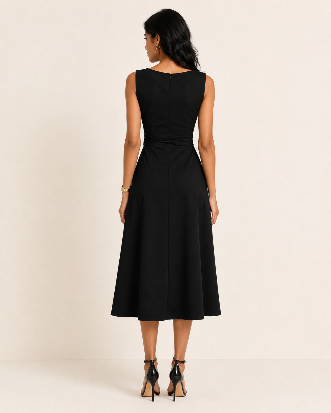 Robe Midi Patineuse Asymétrique à Taille Nouée, Preencess