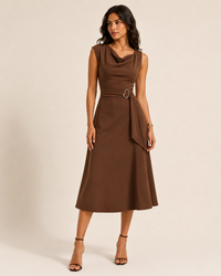 Robe Midi Patineuse Asymétrique à Taille Nouée, Preencess