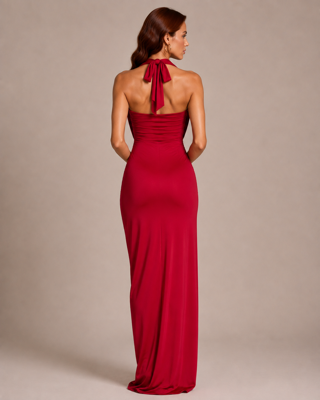 Robe Longue Moulante Dos Nu Col V à Fente, Preencess