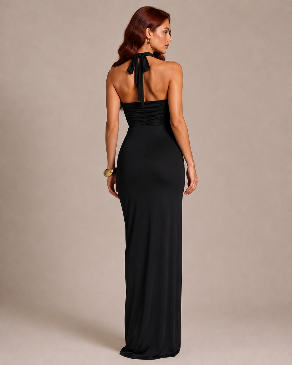 Robe Longue Moulante Dos Nu Col V à Fente, Preencess