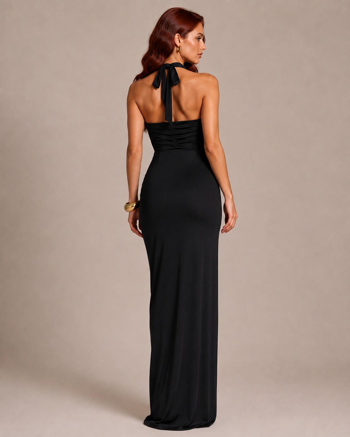 Robe Longue Moulante Dos Nu Col V à Fente, Preencess