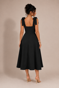 Robe longue col carré à manches bouffantes