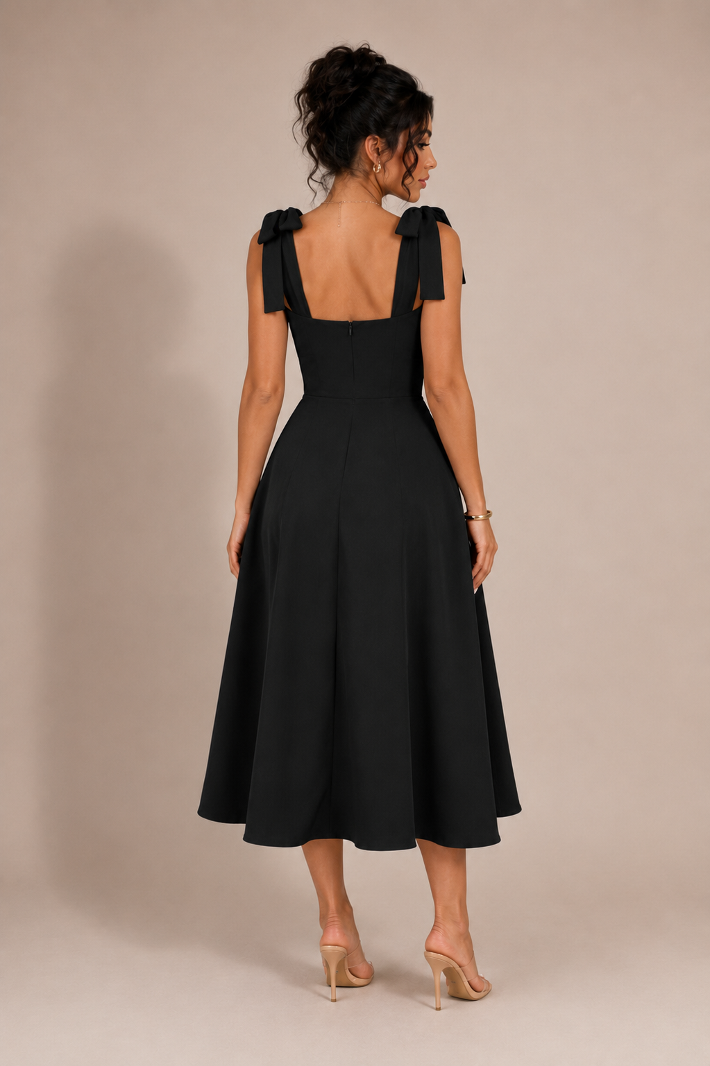 Robe Longue Col Carré à Manches Bouffantes, Preencess