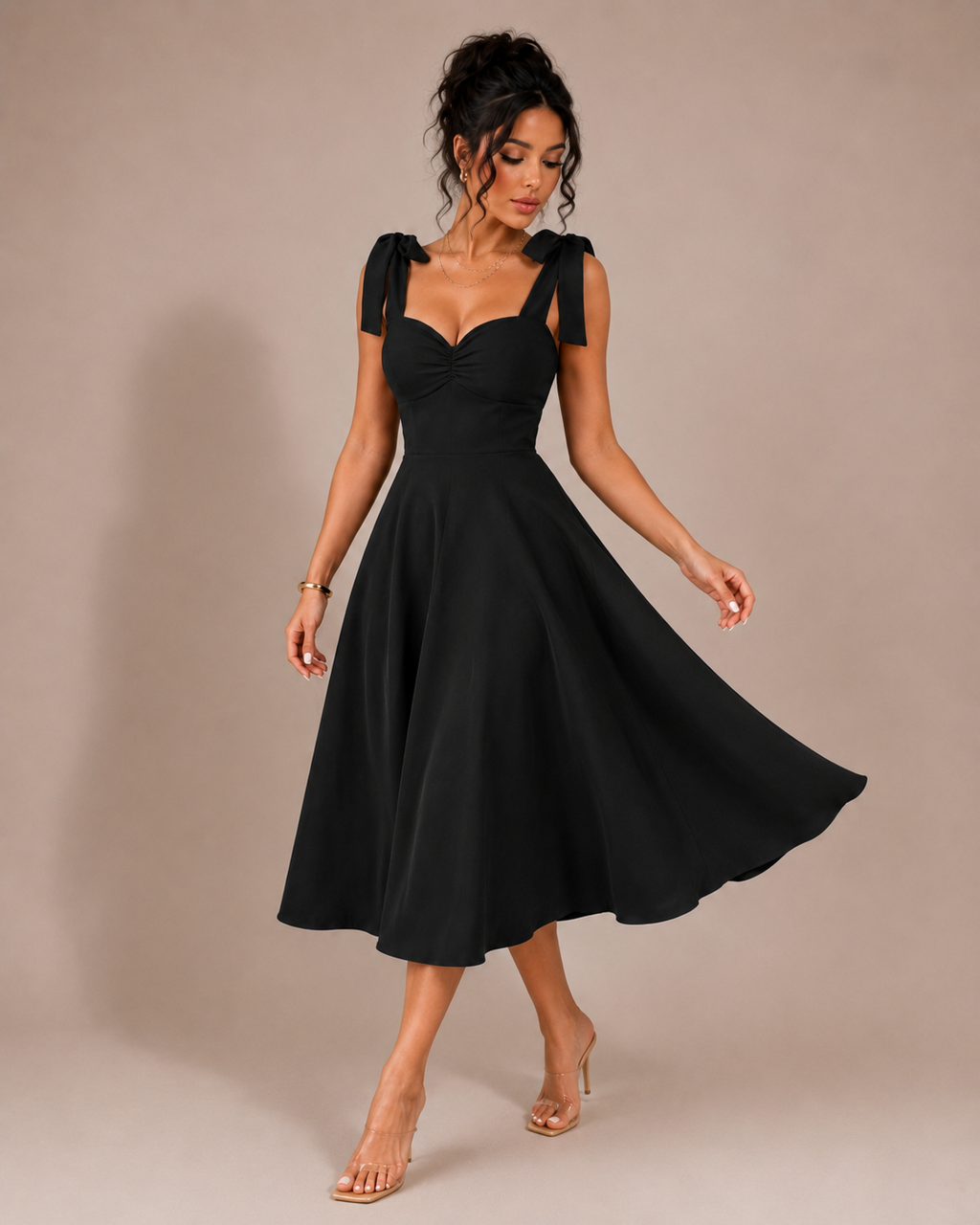 Robe Longue Col Carré à Manches Bouffantes, Preencess