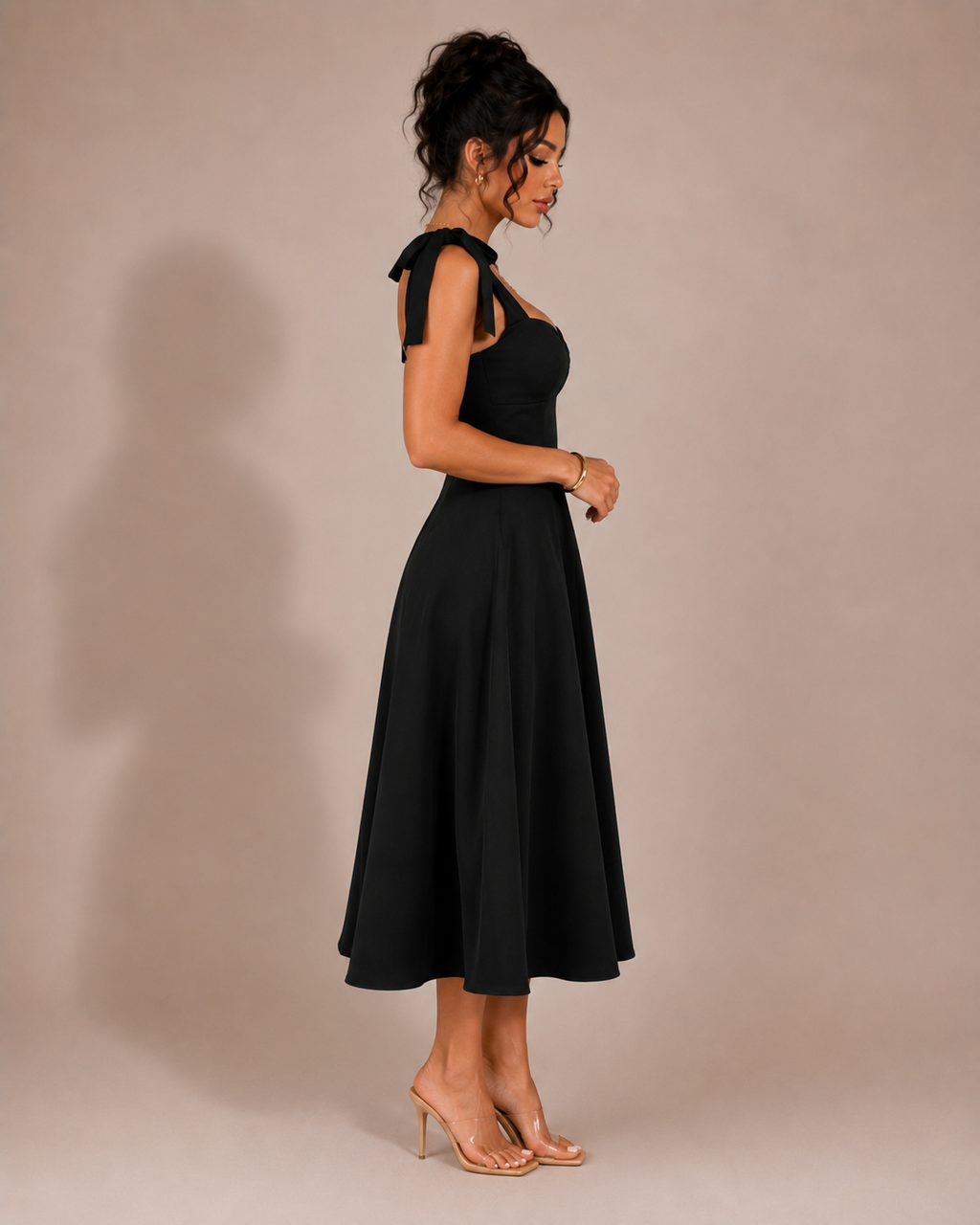 Robe Longue Col Carré à Manches Bouffantes, Preencess
