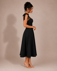 Robe longue col carré à manches bouffantes