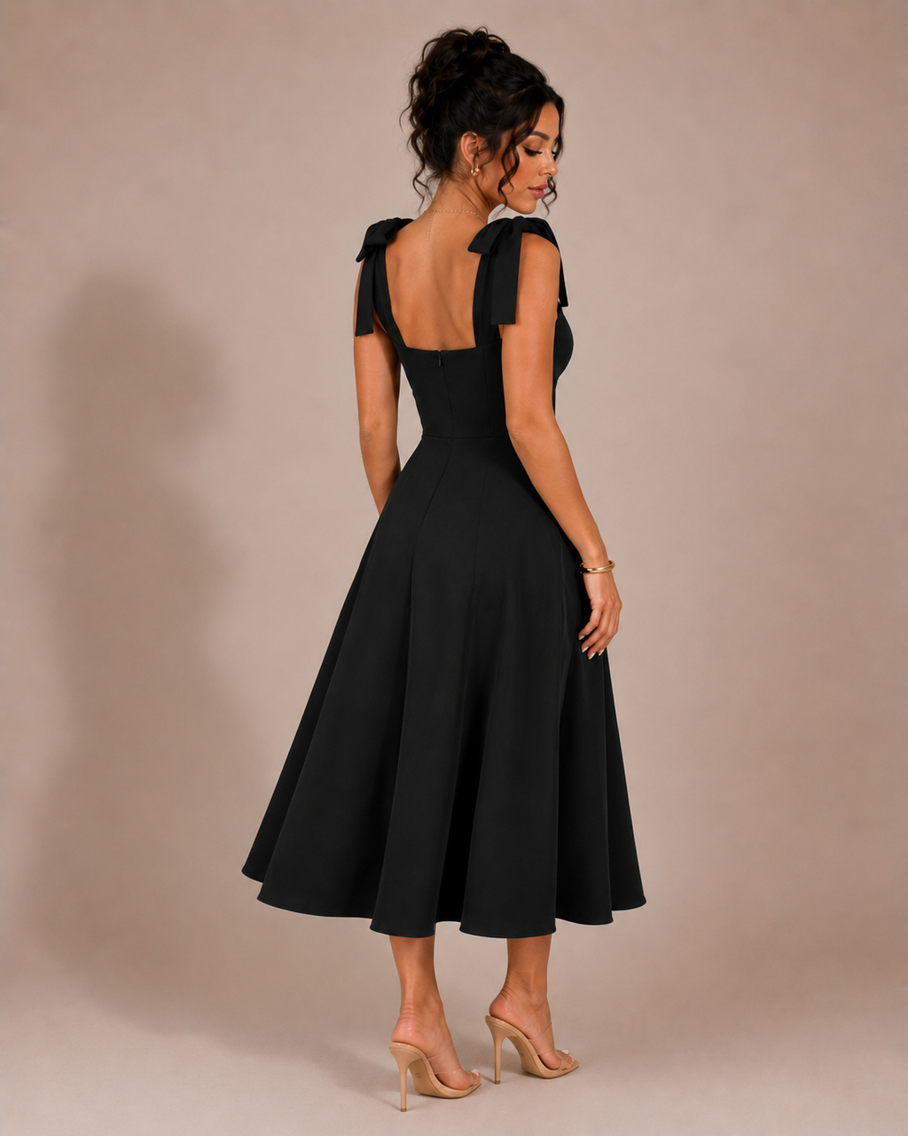 Robe Longue Col Carré à Manches Bouffantes, Preencess
