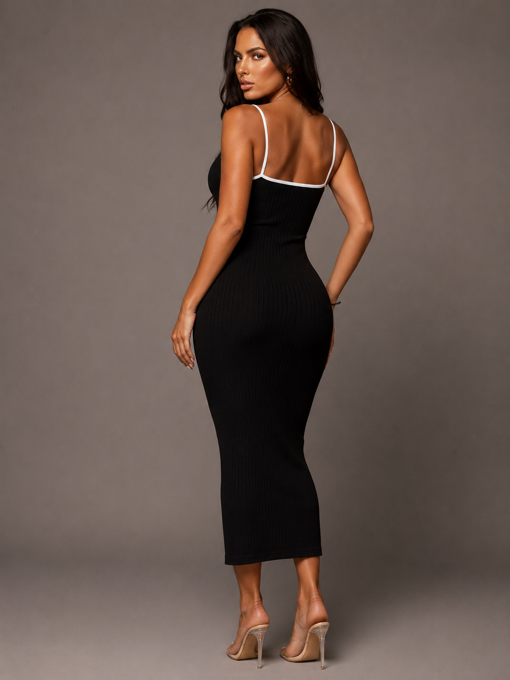 Robe Midi Moulante Dos Nu à Fines Bretelles, Preencess