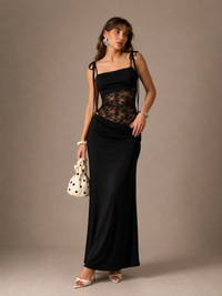 Women's Summer Solid Color Lace Splicing Strap Dress