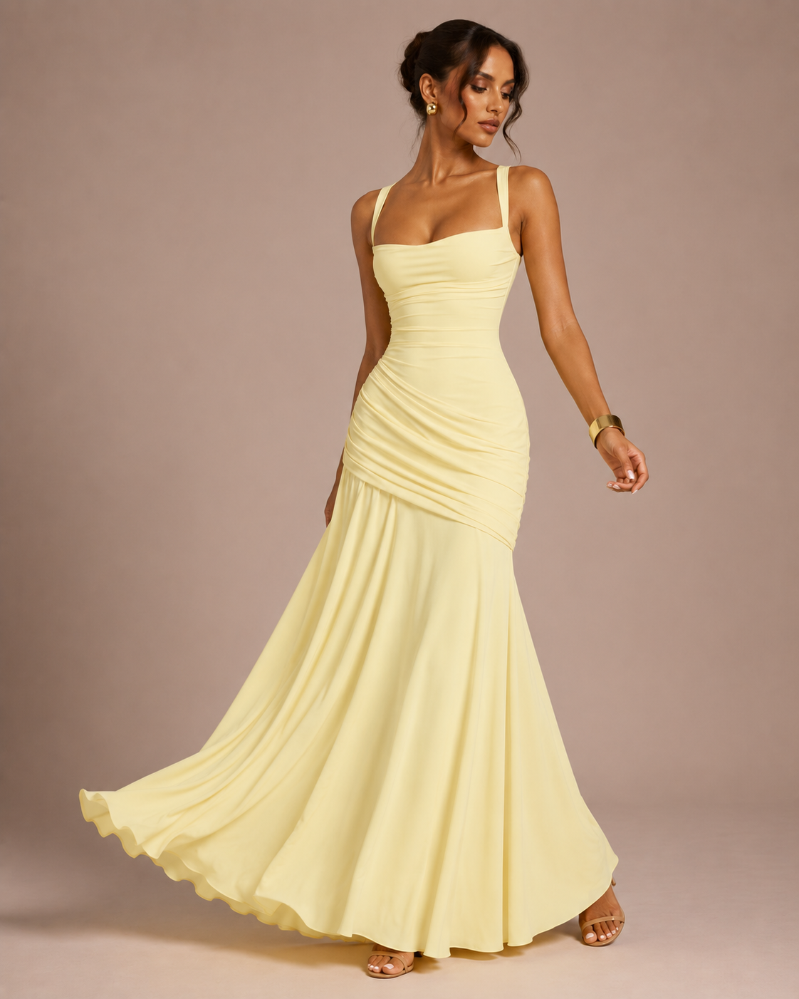 Robe Longue Évasée Sans Manches Taille Ajustée, Preencess