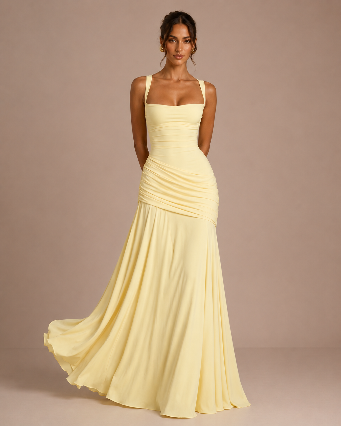 Robe Longue Évasée Sans Manches Taille Ajustée, Preencess