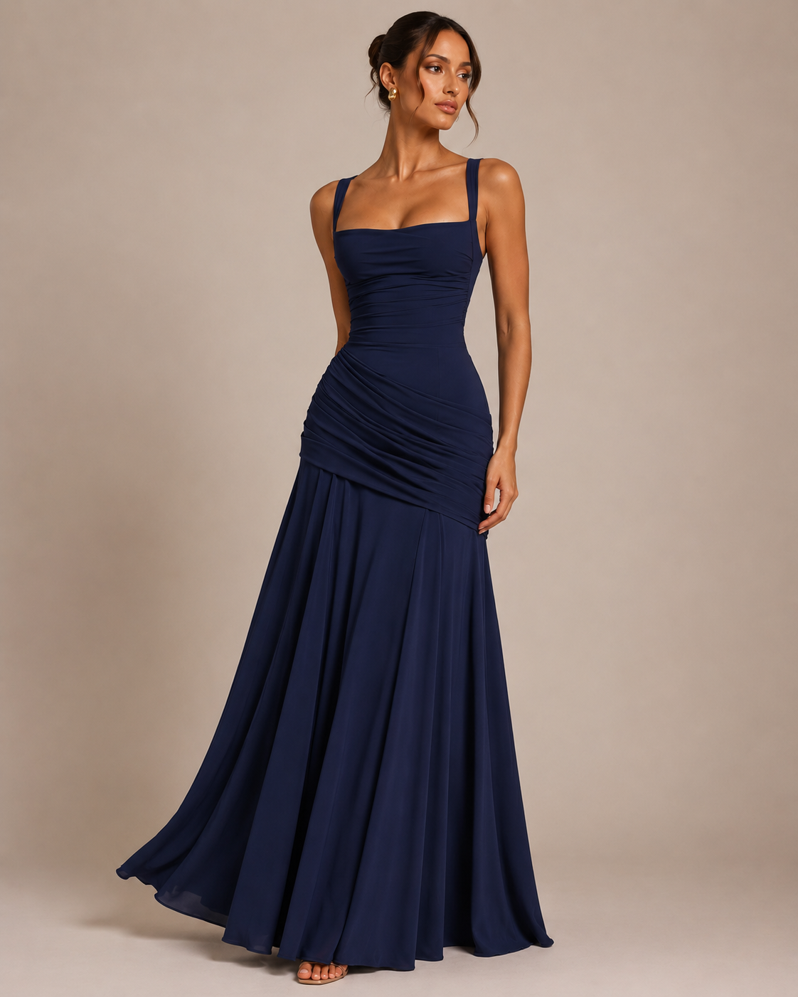 Robe Longue Évasée Sans Manches Taille Ajustée, Preencess