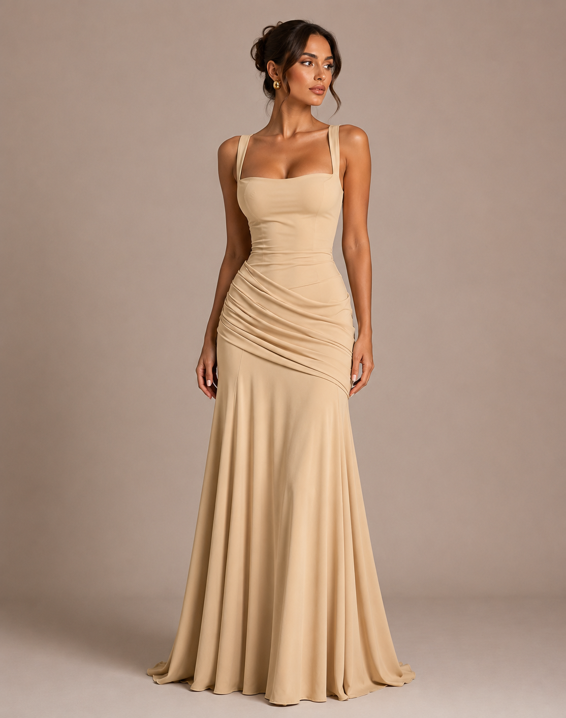 Robe Longue Évasée Sans Manches Taille Ajustée, Preencess